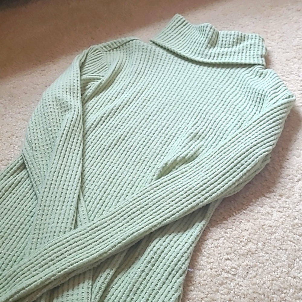 Green Waffle Knit Sweater